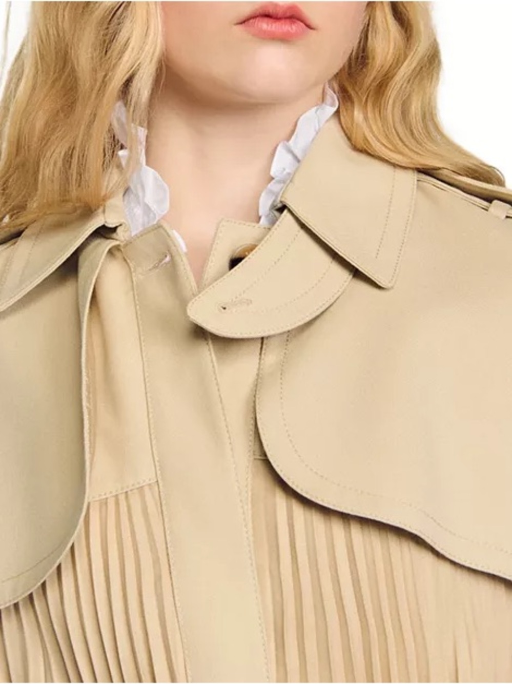 Sandro pleated Cream Satin-Lined Coat Sz.38 - Picture 5 of 14